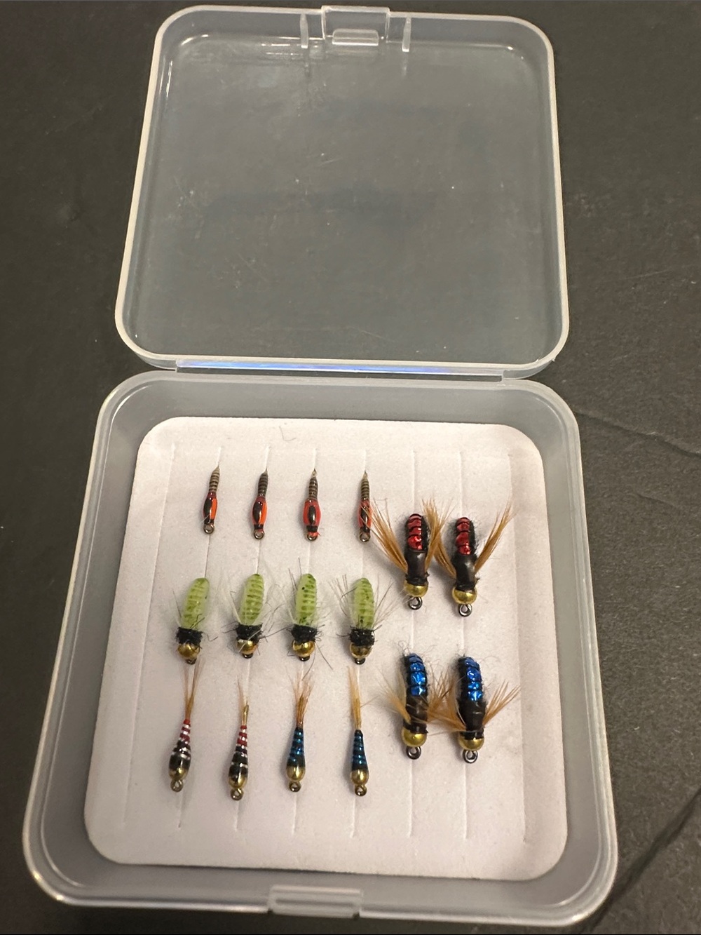 Assorted Small Fly Fishing Lures – Green, Red, Blue, Black